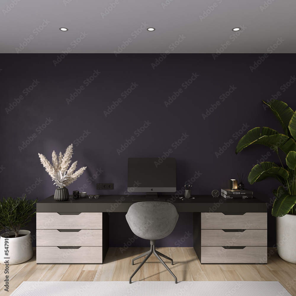 Modern Office Wall Design, Dark Office Wall Mockup, Office Empty Wall