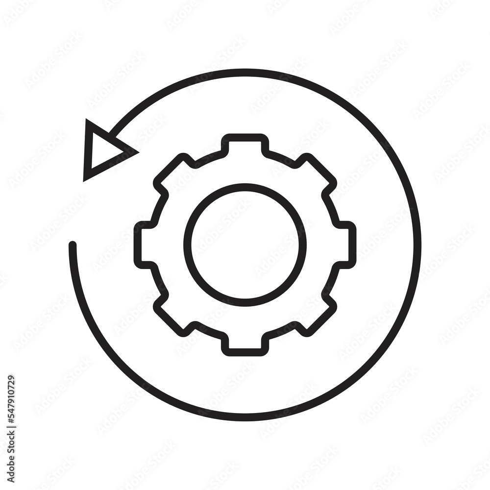 Gear with reprocessing sign icon. Update, cycle, arrow. Processing concept. isolated on white background. vector illustration