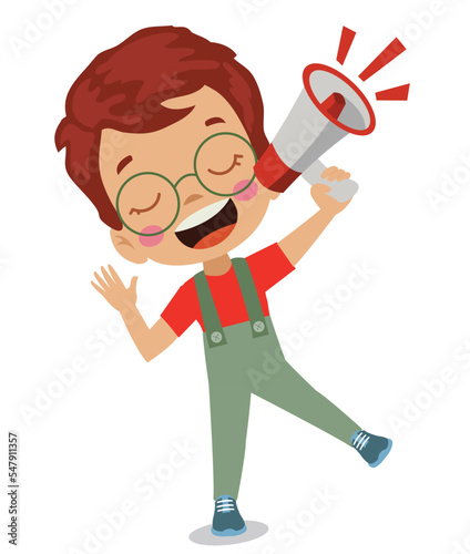 cute happy boy holding megaphone