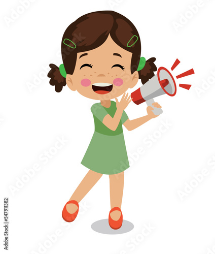 cute happy boy holding megaphone