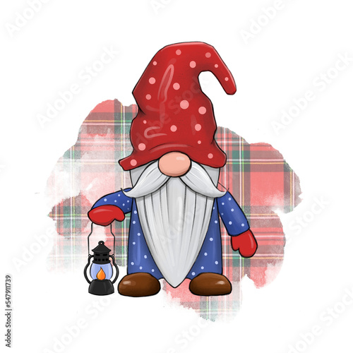santa claus on a red background in a cage. Scandinavian knob with a lamp
