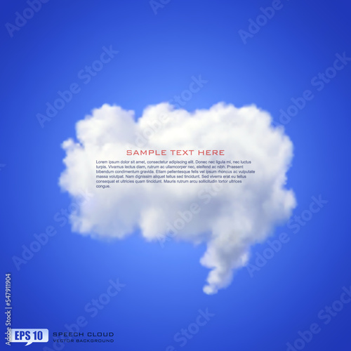 Realistic vector image of speech cloud on blue background