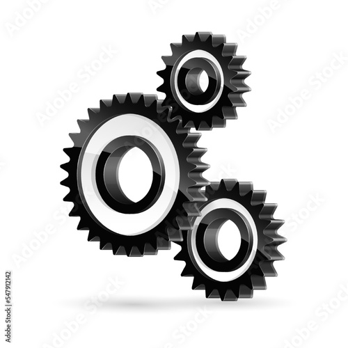 High detailed vector illustration of black cogwheels on white background.