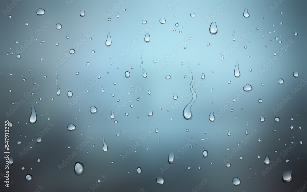 Realistic vector illustration of water drops on window - obrazy, fototapety, plakaty 