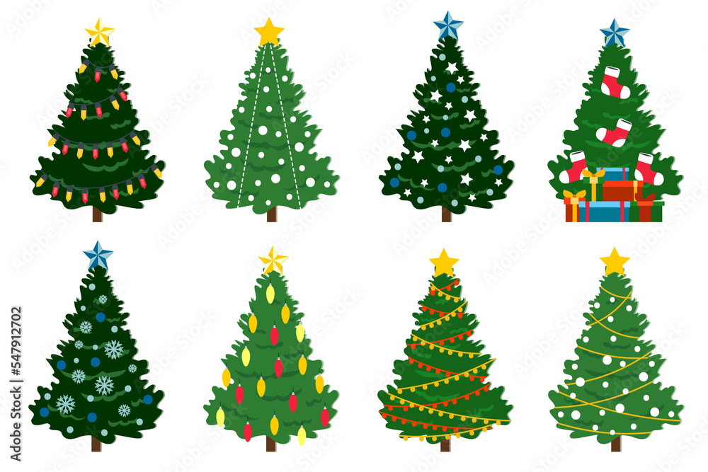 set of christmas trees