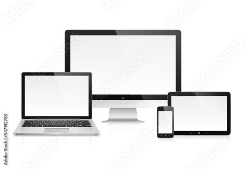 Realistic high detailed vector illustration of electronic devices isolated on white background