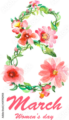 Watercolor International Happy Women's Day - 8 March holiday illustration