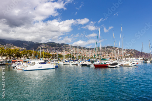 Marina with boats in Funchal on Madeira island in Portugal