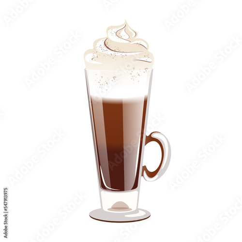 Bicerin.A coffee drink made from chocolate, coffee and whipped cream. Layered coffee dessert.Winter hot drink.