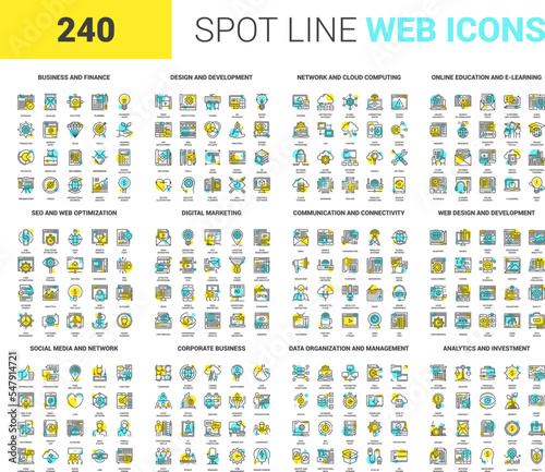 Vector set of 240 64X64 pixel perfect spot line web icons. Fully editable and easy to use.