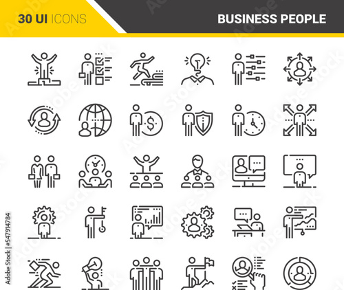 Vector set of business people flat line web icons. Each icon with adjustable strokes neatly designed on pixel perfect 48X48 size grid. Fully editable and easy to use.