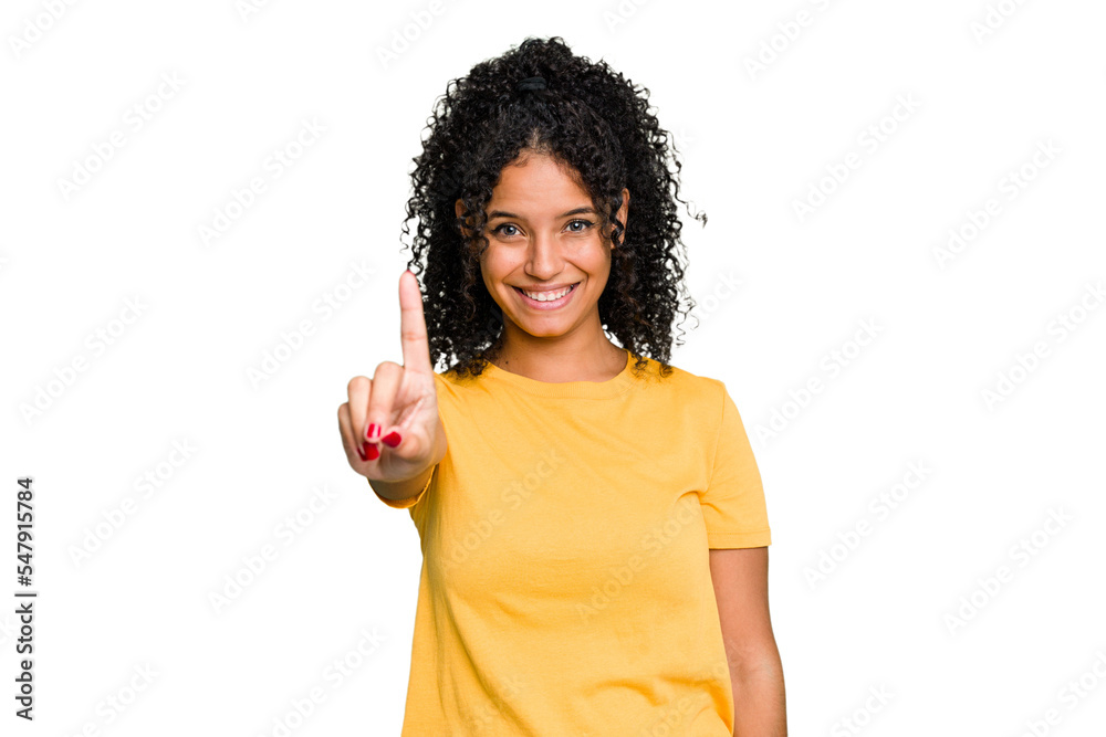 Young cute brazilian woman isolated showing number one with finger. Young cute brazilian woman isolated showing number one with finger.
