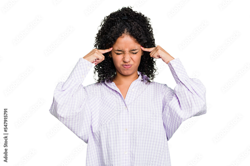Young cute brazilian woman isolated focused on a task, keeping forefingers pointing head. Young cute brazilian woman isolated focused on a task, keeping forefingers pointing head.