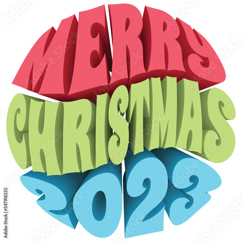 Merry Christmas 2023. 3D Text Illustration. Transparent PNG.