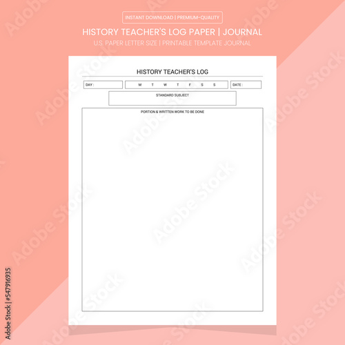 History Teacher's Log |  Teacher's Diary Journal | Notebook Printable Template