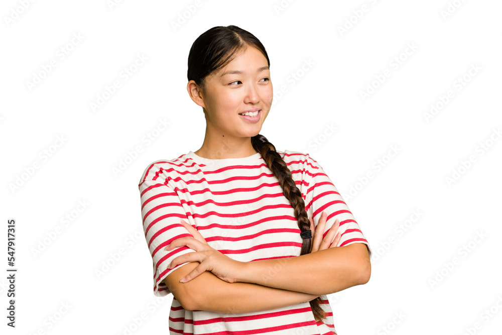 Young Asian woman isolated smiling confident with crossed arms. Young Asian woman isolated smiling confident with crossed arms.