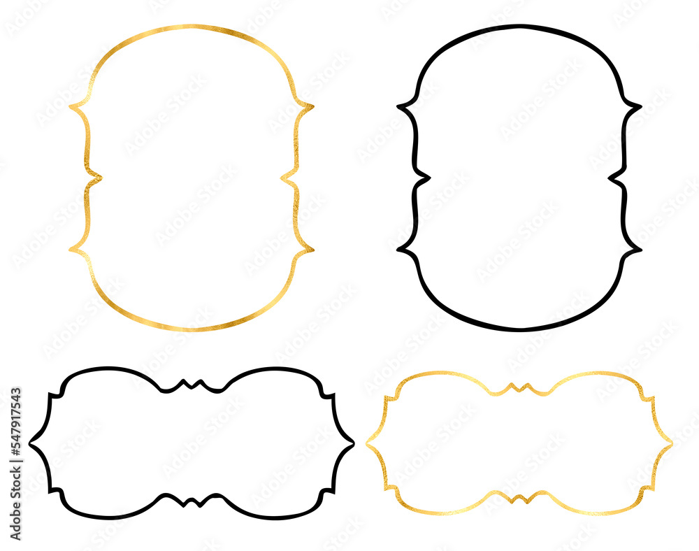 Linear hand drawn frames and wreaths, black and gold. Festive frame for invitation, wedding cards, monogram. linear geometric frame, golden frame, floral border and wreath Linear hand drawn frames and wreaths, black and gold. Festive frame for invitation, wedding cards, monogram. linear geometric frame, golden frame, floral border and wreath