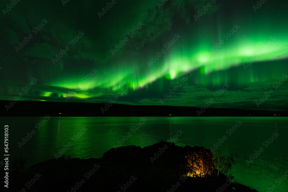 Aurora borealis over the lake