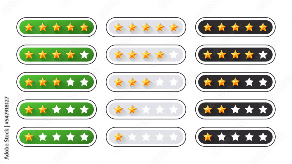 Star rating. Modern customer satisfaction 5 star icon. Stars collection. Feedback concept. Vector illustration Star rating. Modern customer satisfaction 5 star icon. Stars collection. Feedback concept. Vector illustration