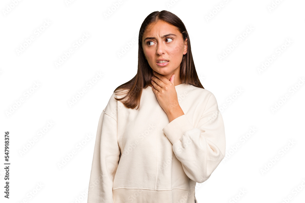 Young cute caucasian woman isolated touching back of head, thinking and making a choice. Young cute caucasian woman isolated touching back of head, thinking and making a choice.