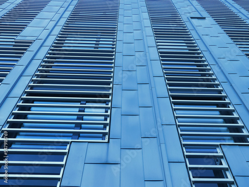 Blue facade of a modern building
