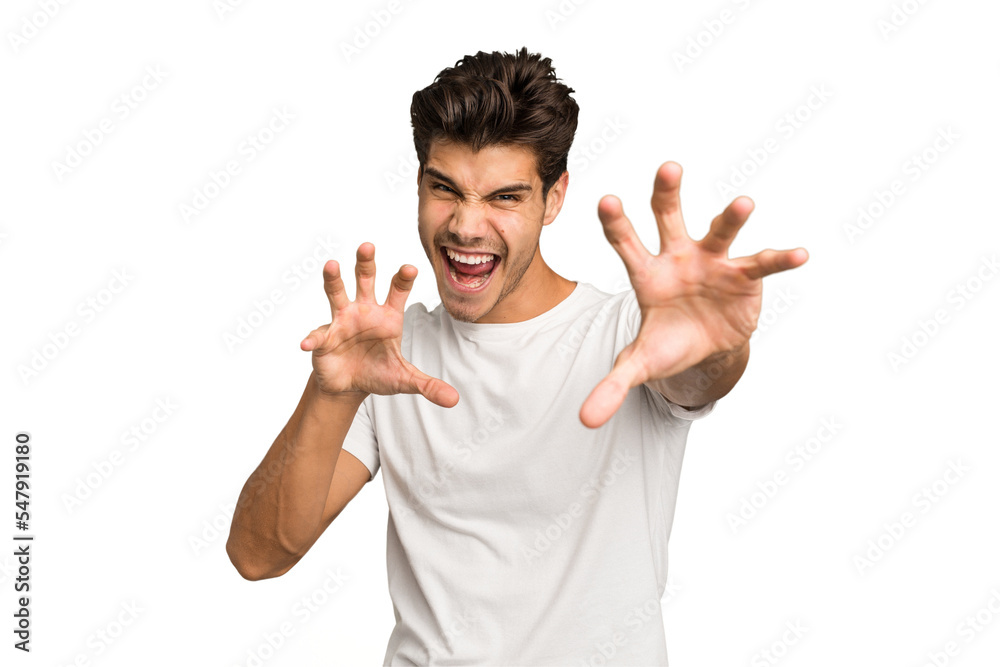 Young caucasian handsome man isolated upset screaming with tense hands. Young caucasian handsome man isolated upset screaming with tense hands.