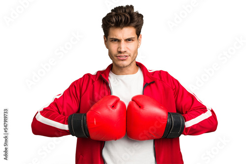 Young caucasian man practicing boxeo isolated © Asier