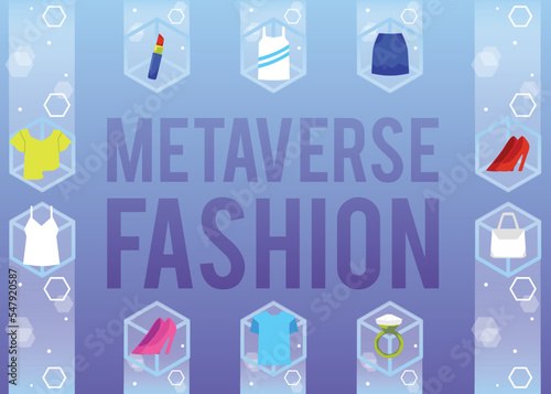 Metaverse fashion poster or banner template with header, vector illustration.