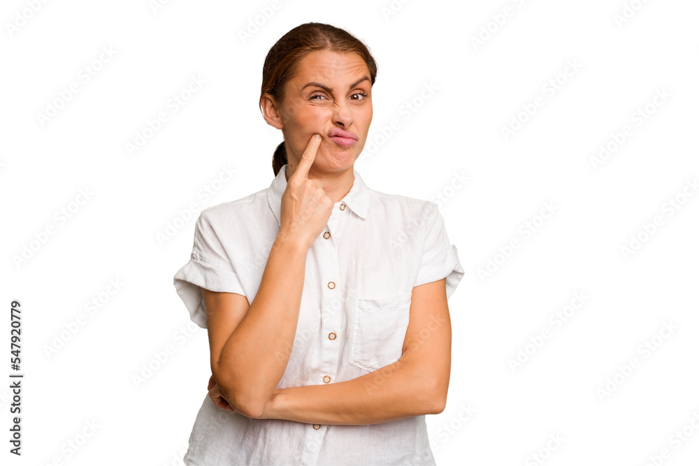Young caucasian woman isolated unhappy looking in camera with sarcastic expression. Young caucasian woman isolated unhappy looking in camera with sarcastic expression.