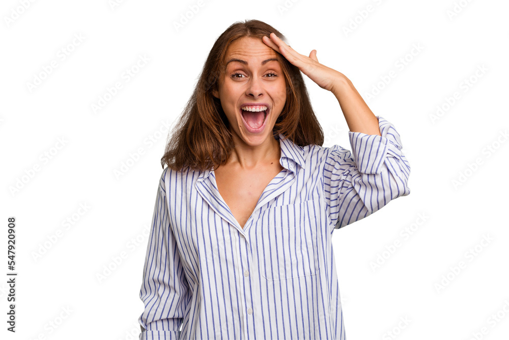 Young caucasian woman isolated shouts loud, keeps eyes opened and hands tense. Young caucasian woman isolated shouts loud, keeps eyes opened and hands tense.