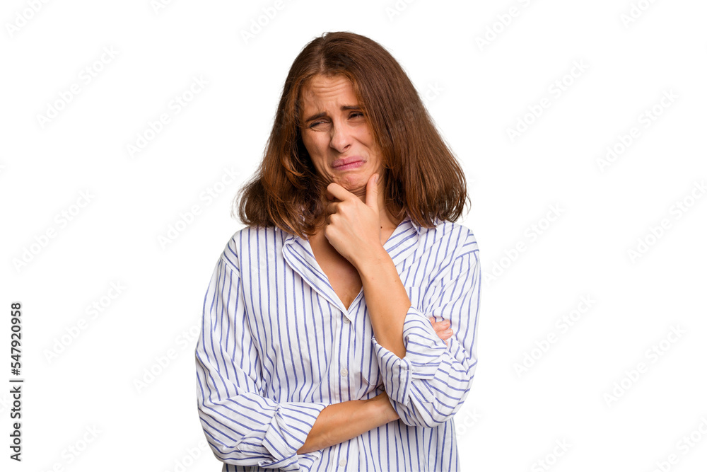 Young caucasian woman isolated suffers pain in throat due a virus or infection. Young caucasian woman isolated suffers pain in throat due a virus or infection.