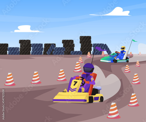 Track of competition or recreational karting races, flat vector illustration.