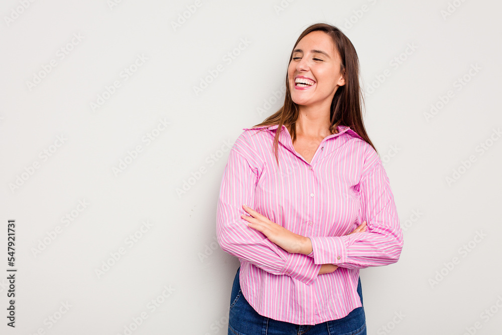 Young caucasian cute woman isolated on white background smiling confident with crossed arms. Young caucasian cute woman isolated on white background smiling confident with crossed arms.