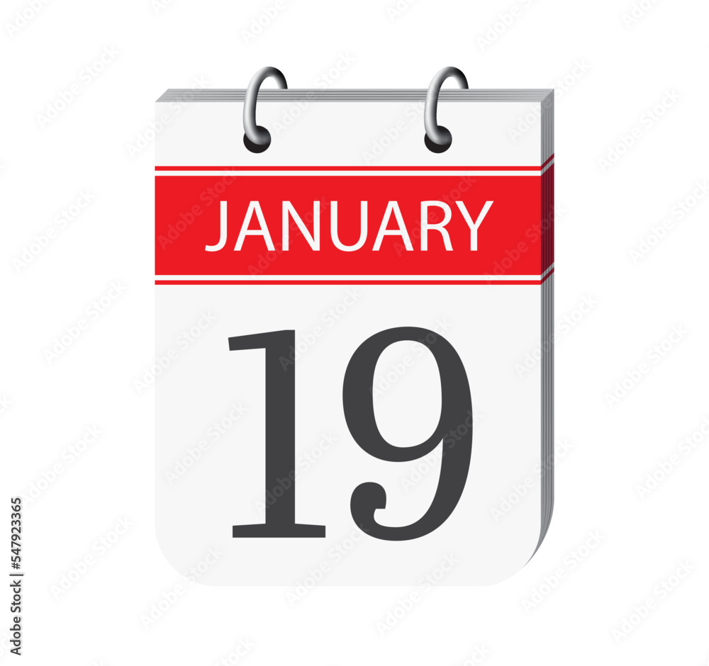 19 january calendar page. 3d one day calendar date appointment, event reminder illustration.
19 january calendar page. 3d one day calendar date appointment, event reminder illustration.