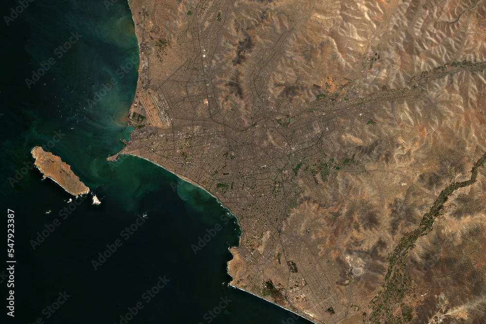 High resolution satellite image of Lima, the capital of Peru contains