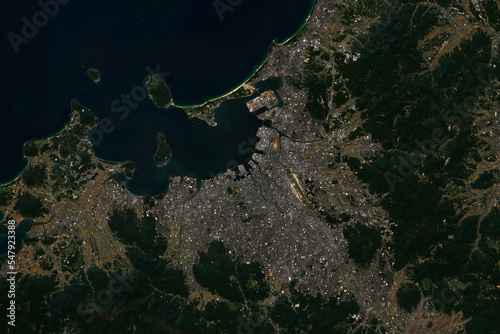 High resolution satellite image of Fukuoka in Japan- contains modified Copernicus Sentinel Data (2022)