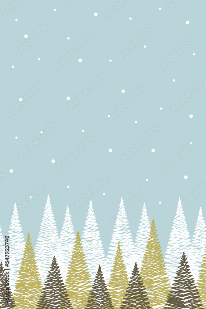 Obraz premium Hand drawn Christmas trees. Winter landscape. Layout. Vector illustration
