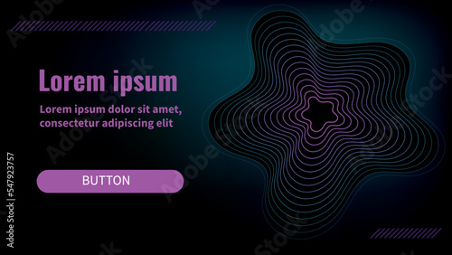 Premium background design with an abstract figure made of thin lines in dark colors with a pink font and a button. Vector horizontal template for luxury digital business banner, website background
