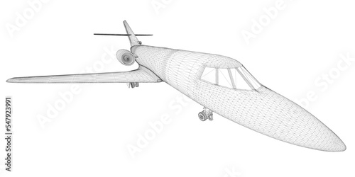 Passenger aircraft wireframe from black lines isolated on white background. Perspective view. 3D. Vector illustration.
