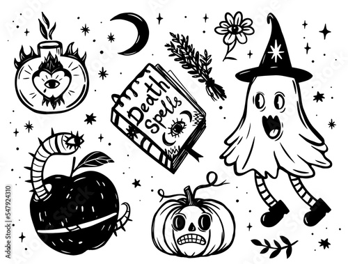 Graphic doodle sketch of magical mystery vibe vector elements