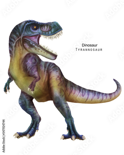 Fototapeta Naklejka Na Ścianę i Meble -  Tyrannosaur illustration. Dinosaur with sharp teeth. Blue dino