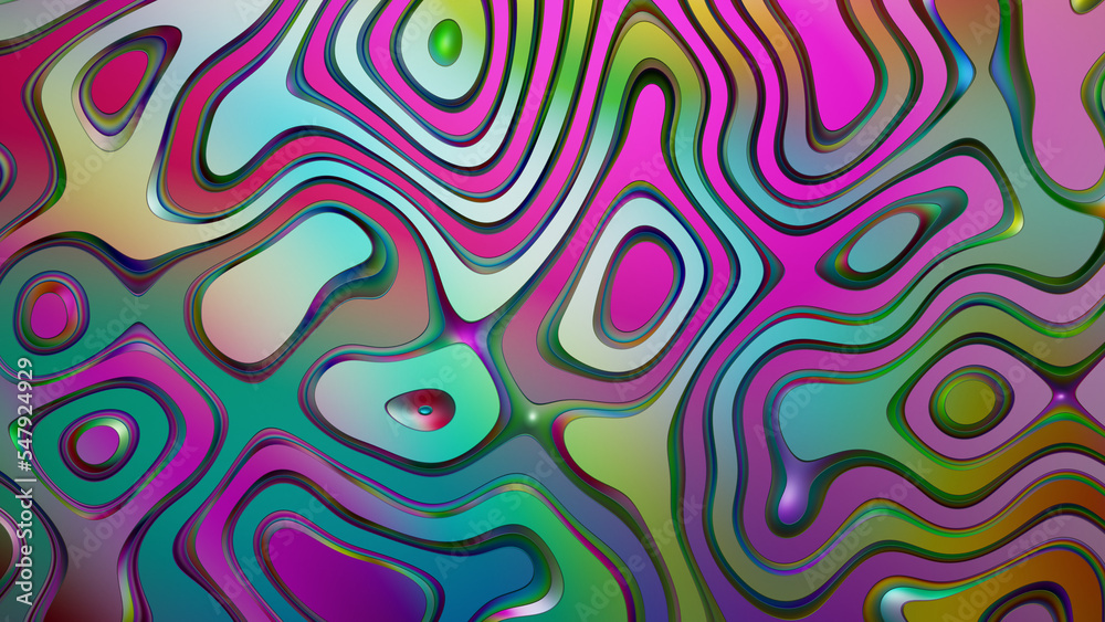 Fototapeta premium Abstract Multi Color reflective wavy metal pattern gradient background. Fantasy Synth Chromatic Multicolor Illustration