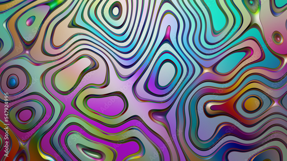 Abstract Multi Color reflective wavy metal pattern gradient background. Fantasy Synth Chromatic Multicolor Illustration