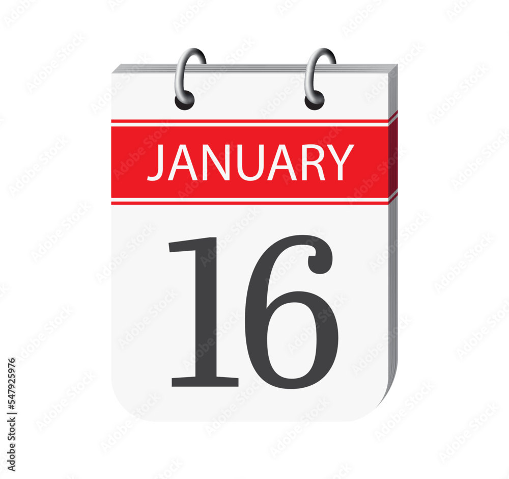 16 january calendar page. 3d one day calendar date appointment, event reminder illustration. 16 january calendar page. 3d one day calendar date appointment, event reminder illustration.