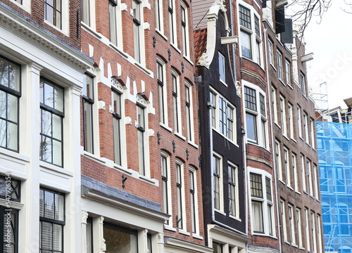 Amsterdam Prinsengracht Canal Old Brick House Facades Close Up, Netherlands