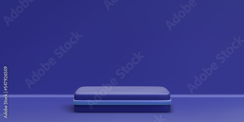 3d realistic blue podium. Scene and platform light background. Design pedestal for award and winner. Vector illustration