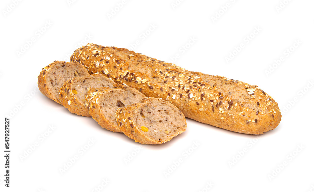 Multigrain bread baguette isolated on white background Multigrain bread baguette isolated on white background
