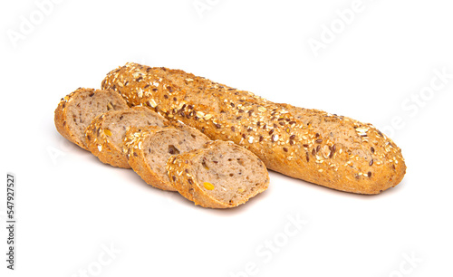 Multigrain bread baguette isolated on white background