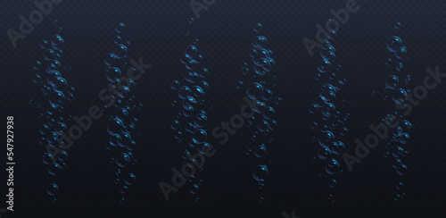 Underwater fizzing bubbles, soda or champagne carbonated drink, realistic sparkling water. Effervescent drink. Aquarium, sea, ocean iridescent bubbles vector illustration.