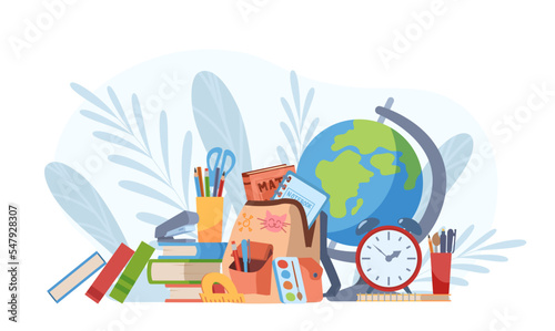 Back to school and education banner flat vector illustration isolated.